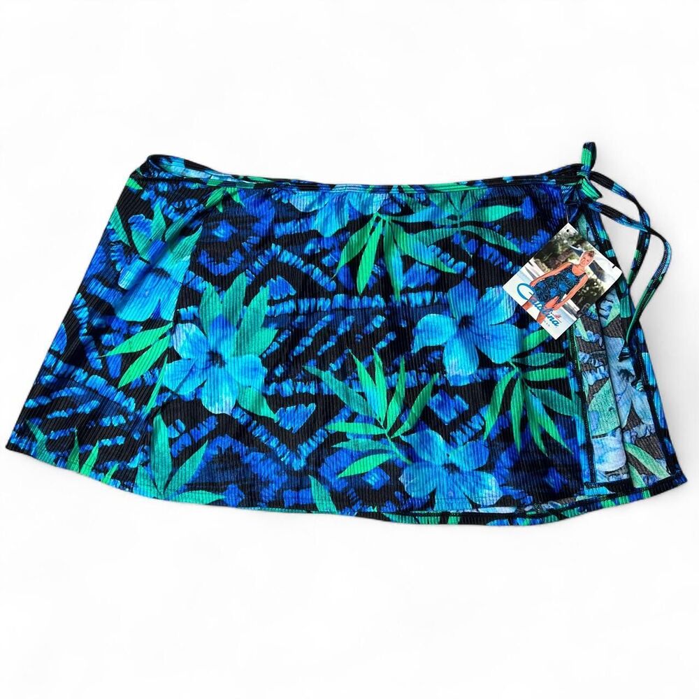 Y2K Catalina Blue & Green Floral Print Swim Cover Up Mini Skirt